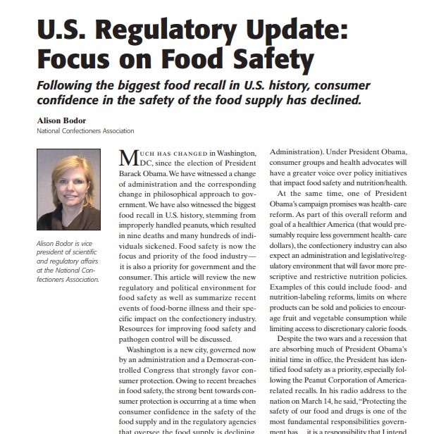 2009-U.S Regulatory Update: Focus On Food Safety