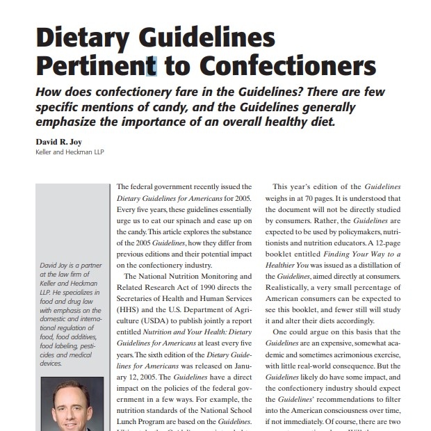 2005-Dietary Guidelines Pertinent to Confectioners